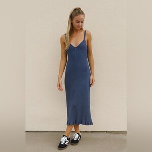 NWT Daily Practice‎ BY Anthropologie Ribbed Ruffle Hem Slim Tank Dress Size L